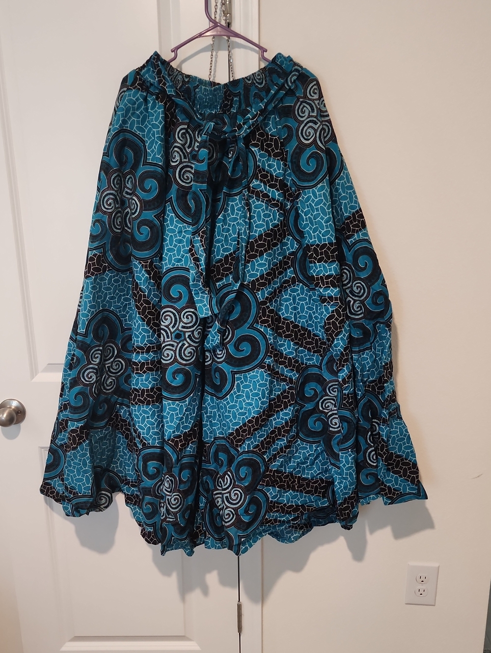 Teal & Black Printed Circle Pant with Elastic Waist